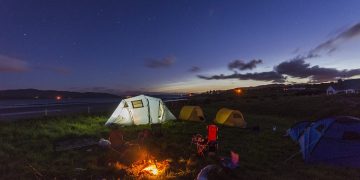 camping, tent, fire
