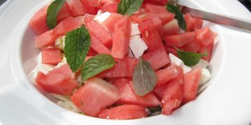 melon, watermelon, feta cheese