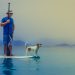 standup paddleboarding, man, dog