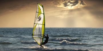 windsurfing, sea, clouds