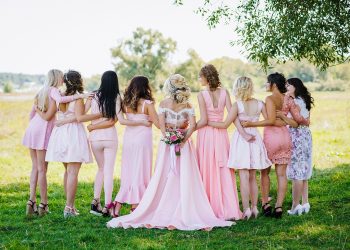 woman, bridal party, lineup