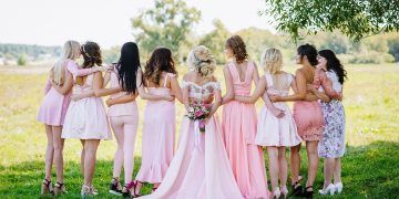 woman, bridal party, lineup