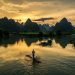 fisherman, fishing, sunset